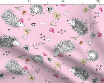 Hedgehogs Fabric - Hedgehogs In Love By Jennifergeldard - Hedgehog Pink Valentine Animal Cute Cotton Fabric By The Yard With Spoonflower