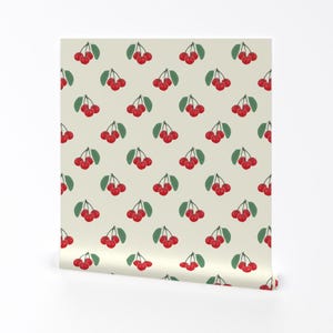 Cherries Wallpaper - Vintage Cherries By Lioriel - Yellow Fruit Custom Printed Removable Self Adhesive Wallpaper Roll by Spoonflower