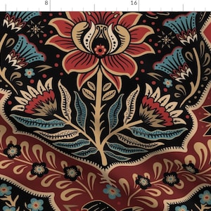 Vintage FOlk Fabric - Maximalist Folk Damask With Raven And Mystical Eye By Misentangledvision - Cotton Fabric By The Yard With Spoonflower