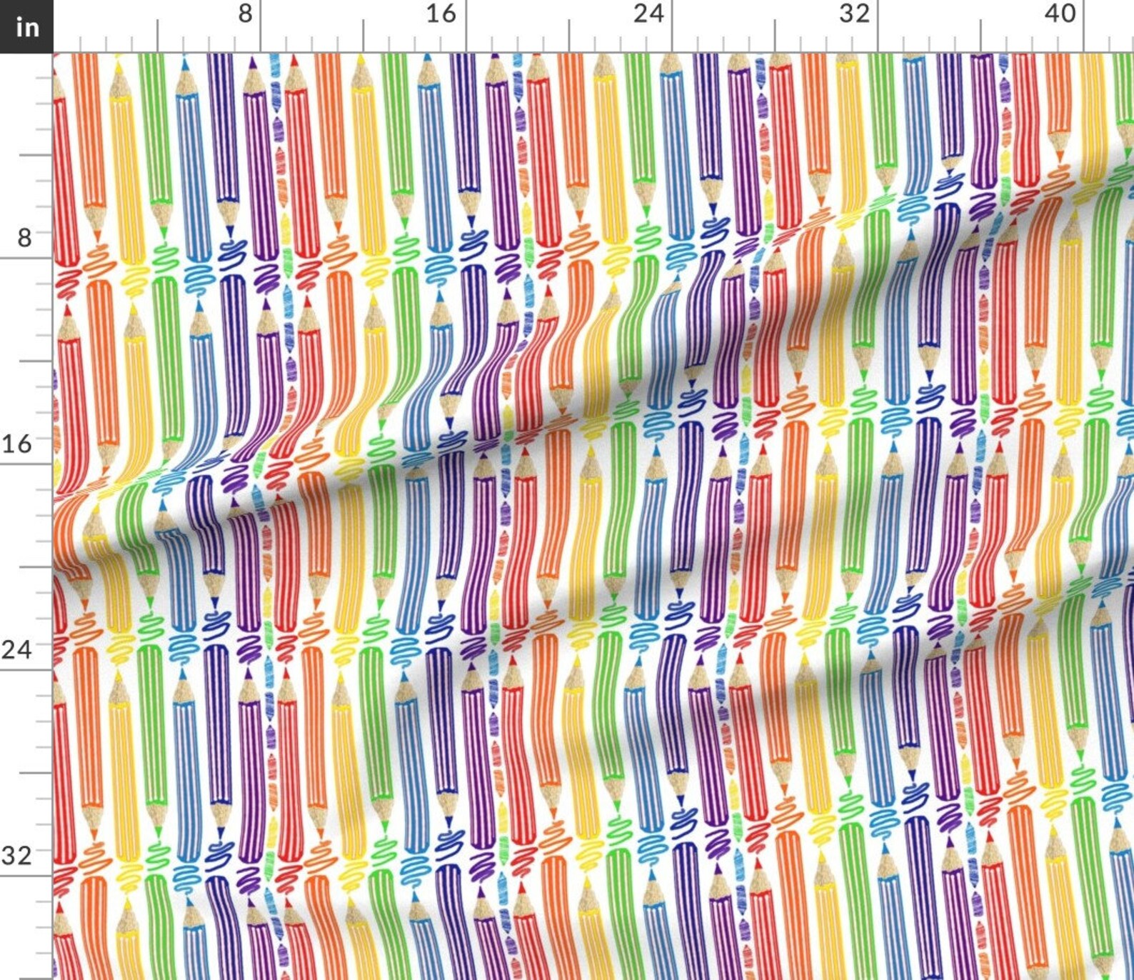 Rainbow Pencils Fabric Colored Pencils white Background by Etsy