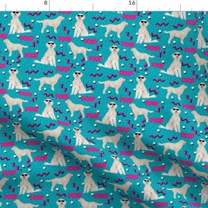 Doodle Dog Fabric - Doodle Dood Retro 80s Style Rad Dog Fabric Blue By Petfriendly - Lab Poodle Cotton Fabric By The Yard With Spoonflower