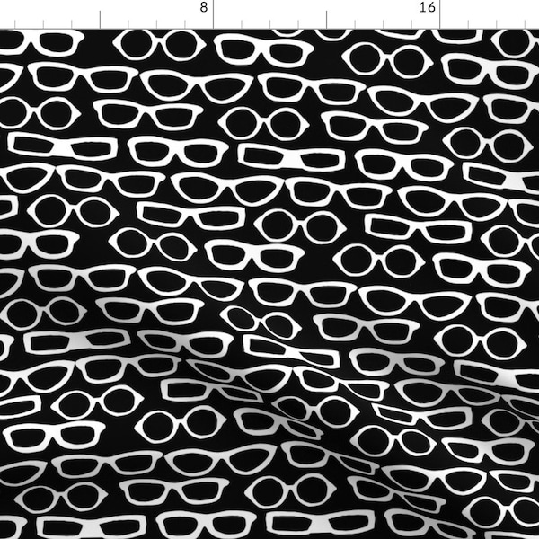 Black White Glasses Fabric - Glasses - Black And White By Andrea Lauren - Glasses Black White Cotton Fabric By The Yard With Spoonflower