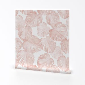 Monstera Wallpaper - Jumbo Scale Watercolor Monstera Leaf By Littlearrowdesign - Pink Removable Self Adhesive Wallpaper Roll by Spoonflower image 2