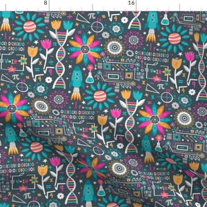 Colorful STEM Nerd Fabric - Flowers And Stems By Robyriker - Science Technology Chemistry Math Cotton Fabric By The Yard With Spoonflower