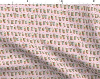Coffee Drinks Fabric - Coffee Cup Line Up In Pink Berry By Elliottdesignfactory - Coffee Cotton Fabric by the Yard with Spoonflower