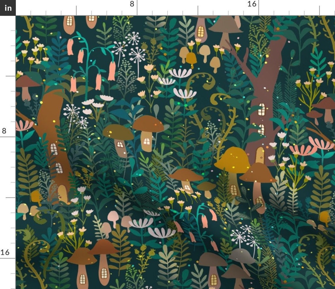 Forest Fabric the Small Forest World by Ceciliamok Teal - Etsy