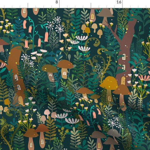 Forest Fabric the Small Forest World by Ceciliamok Teal - Etsy