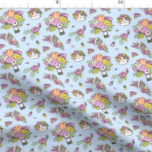 Guinea Pig Fabric Blue Guinea Pig Floral Pattern by - Etsy