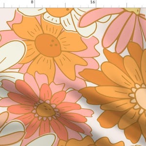 Vintage Daisy Fabric - Jumbo 70s Floral by ashesandivy - Pink & Orange Large Scale Flower Power Nostalgia Fabric by the Yard by Spoonflower