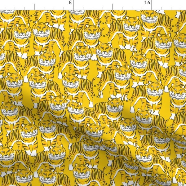 Yellow Tigers Fabric - It'S Just Tigers (Medium Scale) By Heyjunge - Tiger Exotic Animals Cotton Fabric By The Yard With Spoonflower