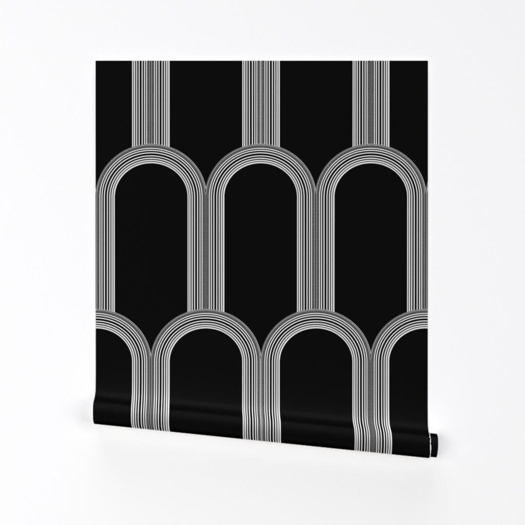 Art Deco Wallpaper - Art Deco Arcades by Vannina - Black Gray Arches ...