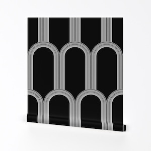 Art Deco Wallpaper - Art Deco Arcades By Vannina - Black Gray Arches 1920s Elegant Removable Self Adhesive Wallpaper Roll by Spoonflower