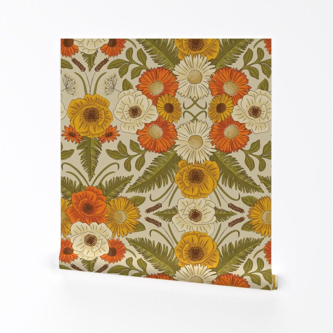 Vintage Flowers Removable Peel and Stick Wallpaper - Floral Retro ...
