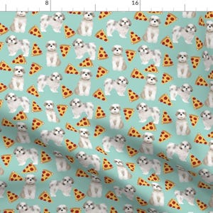 Shih Tzu Fabric - Shih Tzu Dog Funny Pizza Fabric Cute Pattern Design Mint Pizza By Petfriendly - Cotton Fabric By The Yard With Spoonflower