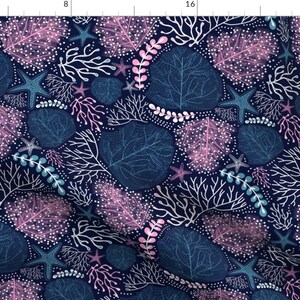 Ocean Reefs Fabric - Exotic Coral Reefs By Famenxt - Blue Purple Ocean Beach Aquatic Reefs Plants Cotton Fabric By The Yard With Spoonflower