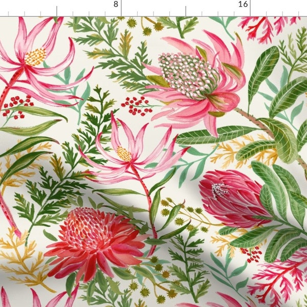 Hawaiian Floral Fabric - Hand-painted Botanicals By Honoluludesigns - Tropical Summer Floral Cotton Fabric By The Yard With Spoonflower