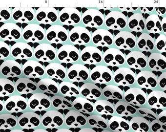 Panda Fabric - Panda Faces Mint By Littlefoxhill - Panda Bear Black White Blue Cute Baby Animal Cotton Fabric By The Yard With Spoonflower