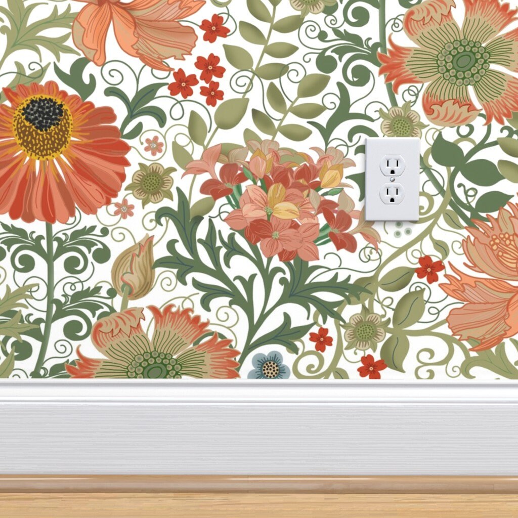 Victorian Style Floral Wallpaper Le Jardin Art Nouveau White Etsy