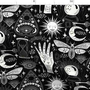 Enchanted Fabric - Enchanted - Enchantment -black & White by carrie_cantwell - Moon Moth Sun Eye Celestial Fabric by the Yard by Spoonflower