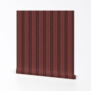 Maroon Stripe Removable Peel and Stick Wallpaper - Traditional Stripe Heritage - Wall Art Wall Decor - Lattice Stripe by misentangledvision