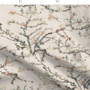 Neutral Beige Fabric - Almond Blossom by delinda_graphic_studio - Blooms Blossoms Impressionist Artistic Fabric by the Yard by Spoonflower