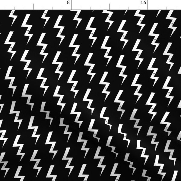 Lightning Bolt Fabric - Bolt Black and White By Charlotte Winter - Bolt Cotton Fabric By The Yard With Spoonflower