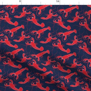 Red and Blue Lobsters Fabric - Navy Lobsters By Vo Aka Virginiao - Summer Seafood Kitchen Decor Cotton Fabric By The Yard With Spoonflower