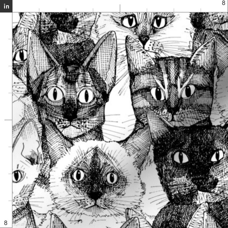 Cat Fabric Just Cats By Scrummy Black And White Cats Home Etsy
