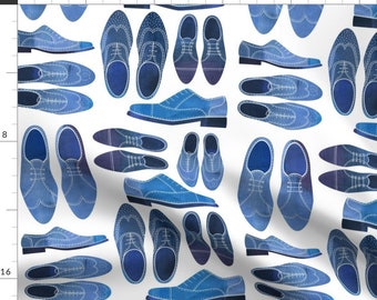 Nic Squirrell Blue Shoes Pattern Fabric - Blue Brogue Shoes By Nicsquirrell - Nic Squirrell Cotton Fabric By The Yard With Spoonflower