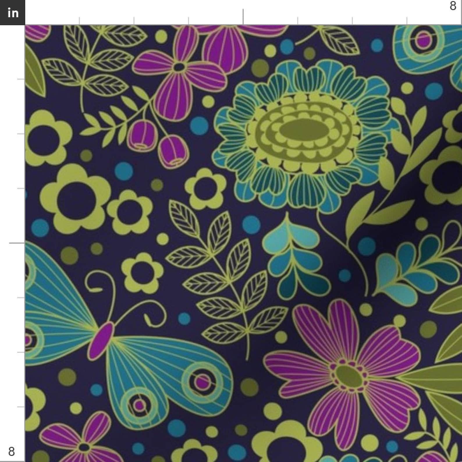 Jewel Tone Fabric 70'S Floral Jeweltone Cool by Etsy