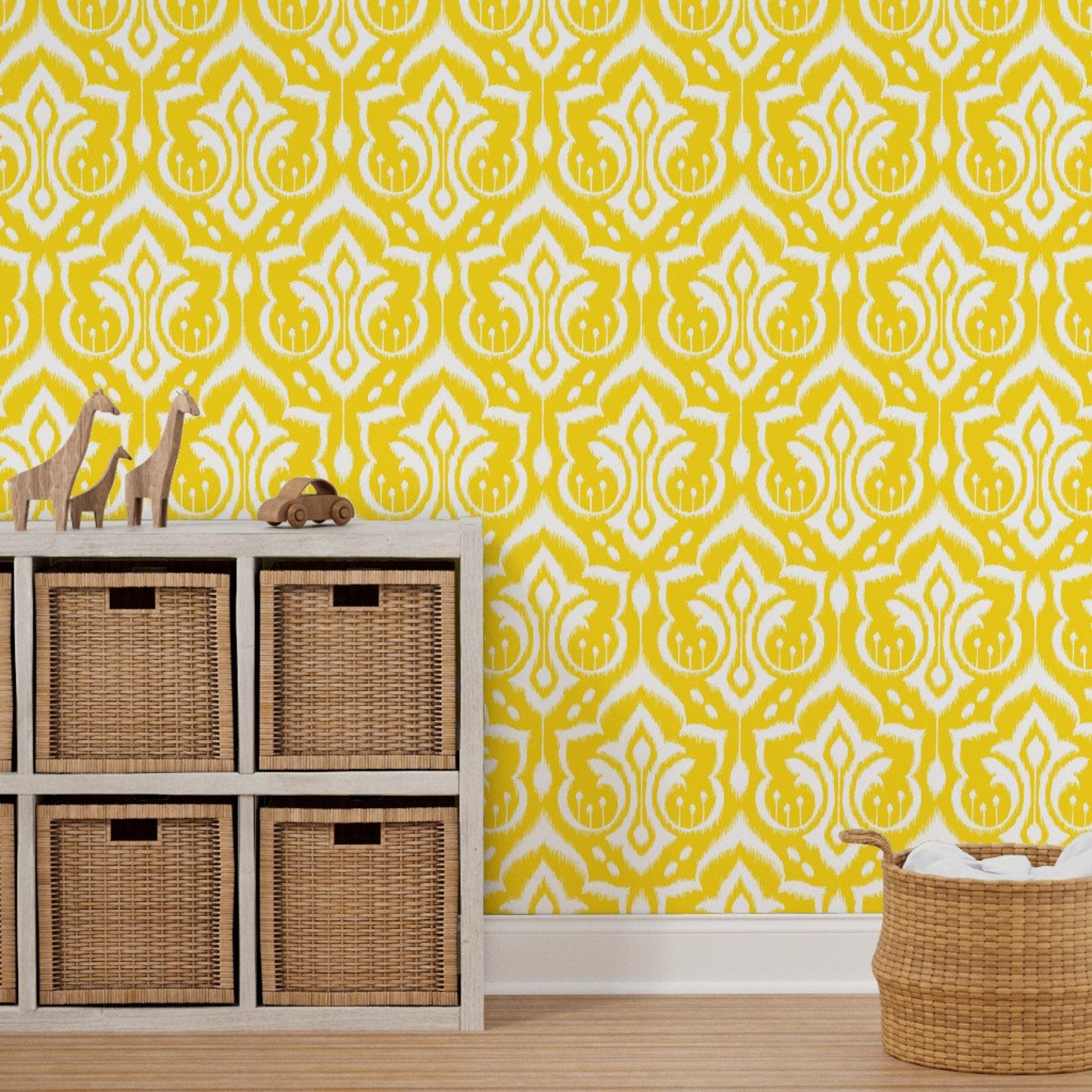 Yellow Damask Wallpaper Sunshine Damask Yellow by Etsy