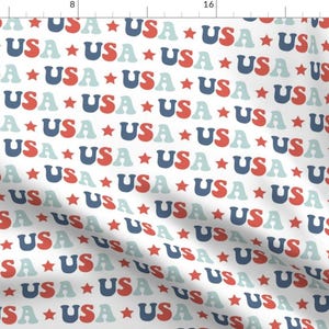 Fourth Of July Fabric - Usa Groovy Vintage by red_raspberry_design - Blue Stars Red Patriotic Usa Fabric by the Yard by Spoonflower