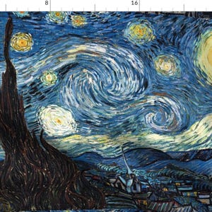 Starry Night Fabric - Van Gogh - The Starry Night (1889) (20x24) By Studiofibonacci - Van Gogh Cotton Fabric By The Yard With Spoonflower