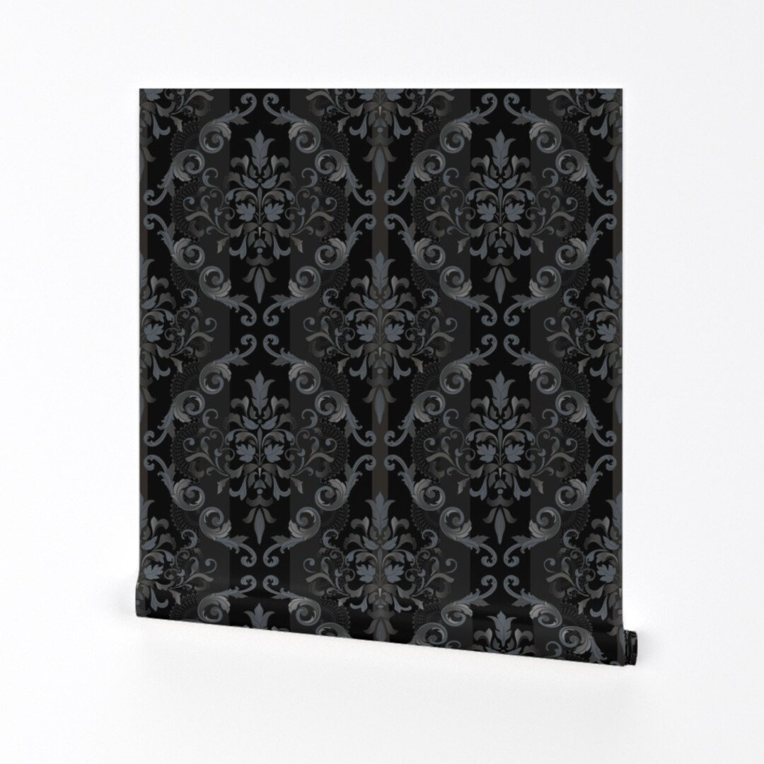Gothic Victorian Wallpaper Black Floral Damask by Susie_b_designs