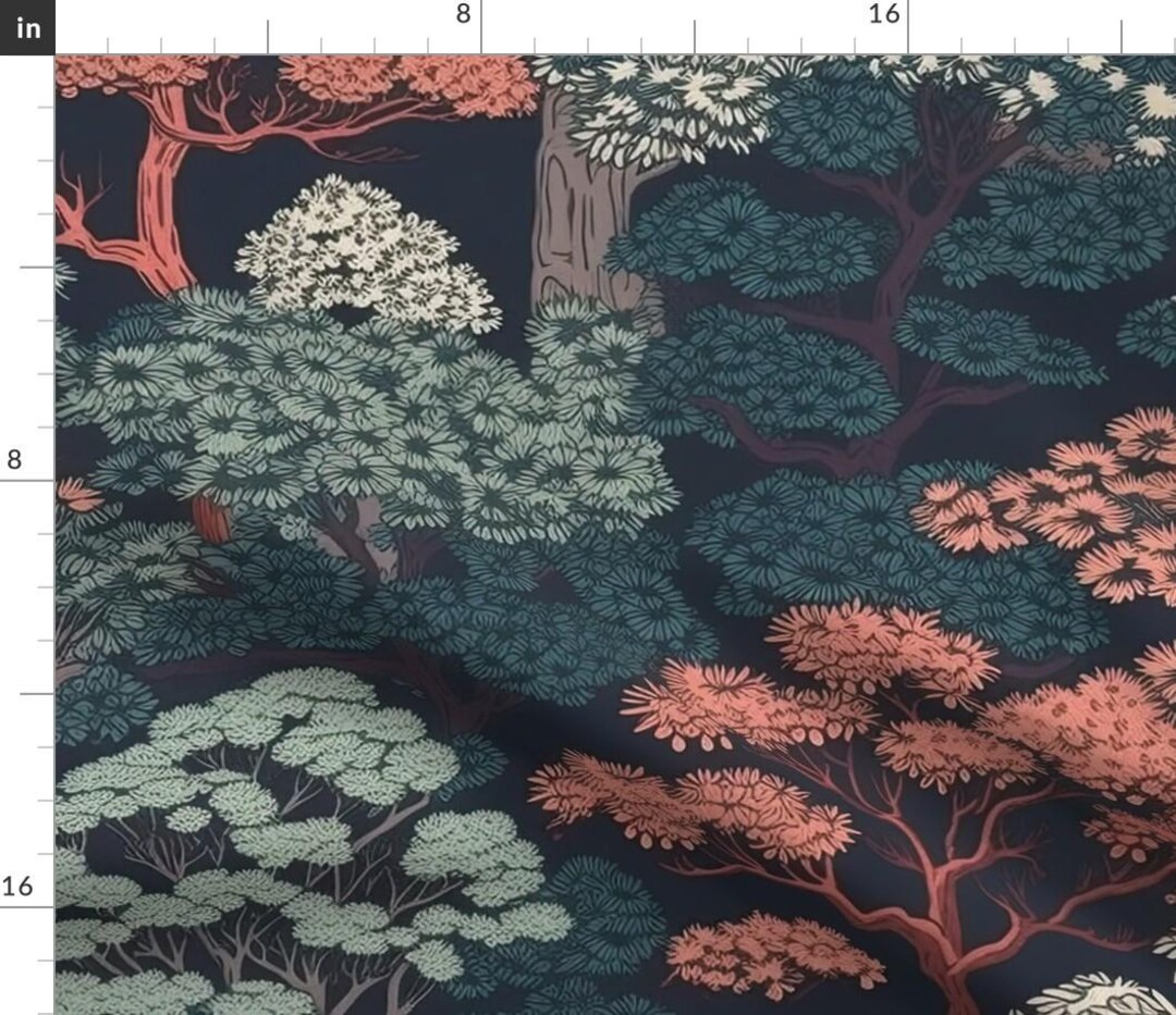 Zen Garden Fabric Japanese Forest by paper_and_frill Japanese Coral