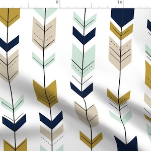 Fletching Arrows / Mint/Tan/Gold/Navy Custom Fabric By Little Arrow Design - Cotton Fabric by the Yard with Spoonflower