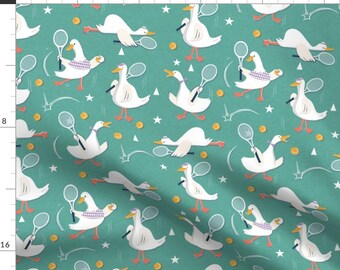 Cute Tennis Ducks Fabric - Ducks Playing Tennis by gouribabshet - Sporty Animals Whimsical Funny Game Fabric by the Yard by Spoonflower