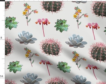 Cactus Fabric - Cactus Y Suculentas By Smontero - Cactus Succulents House Plants Desert White Cotton Fabric By The Yard With Spoonflower