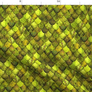 Mermaid Tail Scales Fabric - Yellow-Green Dragon Bile Brights By Su G - Cosplay Fantasy Scales Cotton Fabric By The Yard With Spoonflower