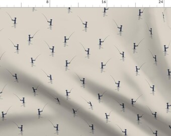 Fishing Fabric - Fishing On Beige || Adventure Camp By Littlearrowdesign - Fishing Lake Fish Mens Cotton Fabric By The Yard With Spoonflower