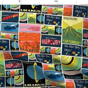 Space Fabric - Postcards From A Cosmic Voyage By Abbyhersey - Space Travel Planet Science Cotton Fabric By The Yard With Spoonflower
