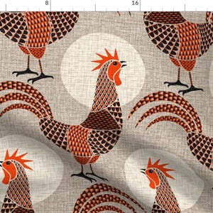 Red Roosters Fabric - Country Cockerels by studioxtine - Bird Vintage Retro Birds Roosters Rooster French Fabric by the Yard by Spoonflower