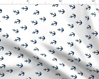 Navy Nautical Anchor Fabric - Navy Anchors- Rotated By Modfox - Navy Nautical Nursery Decor Cotton Fabric By The Yard With Spoonflower