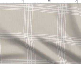 Farmhouse Check Fabric - Windowpane Plaid by devondesignco - Windowpane Greige Plaid Minimal Simple Fabric by the Yard by Spoonflower