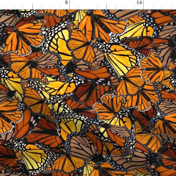 Butterfly Fabric - Little Butterflies By Wiccked Monarch Insect Entomology Bugs Summer Orange Yellow - Cotton Fabric By The Yard With