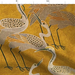 Maximalism Fabric - Golden Hour Cranes by shellyreneedesigns - Art Deco Birds Boho Hollywood Regency Crane Fabric by the Yard by Spoonflower