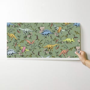 Dinosaur Wallpaper - Dino Dancer Dusk By Pattern State - Green Dinosaur Custom Printed Removable Self Adhesive Wallpaper Roll by Spoonflower image 9