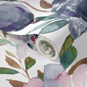 Romantic Floral Peel and Stick Wallpaper - Navy Botanical Feminine Meadow - Removable Wall Decor Art - Midnight Peonies by indybloomdesign image 3