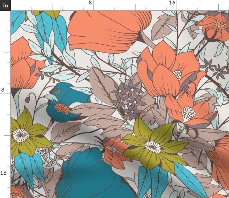 Botanical Garden Fabric Botanical Pattern 011 by Bluelela | Etsy