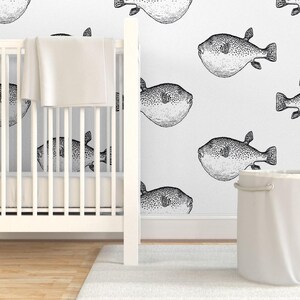 Buffer Fish Peel and Stick Wallpaper - Blowfish Puffer Fish Blowfish Coastal Chic - Removable Wall Decor Art - Pufferfish by eti_enne image 6
